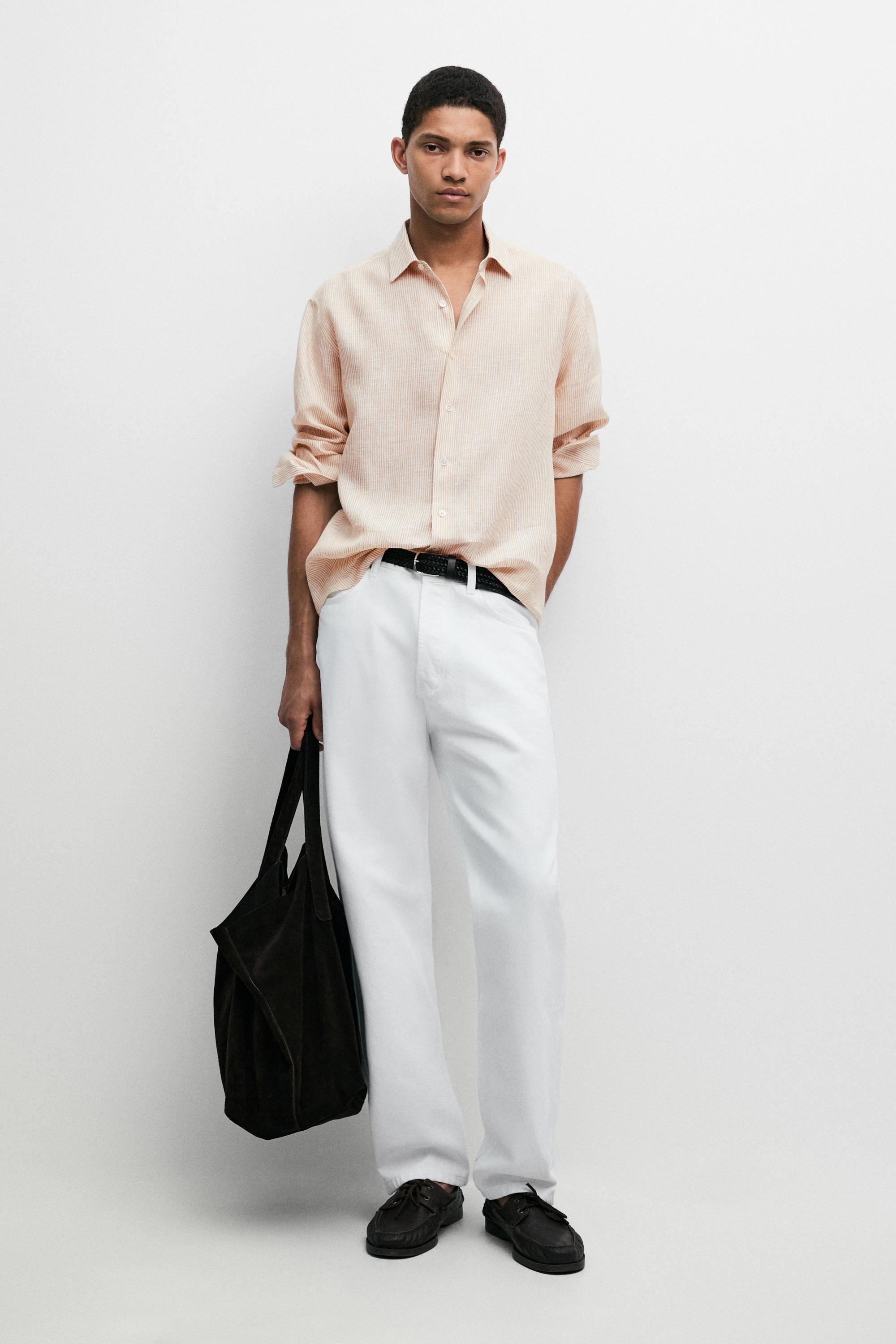 Chemise à rayures regular fit 100 % lin